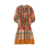 Comércio Exterior Roupas Femininas 2026 Estilo Europeu e Americano Moda Slim Fit Cintura Marcada Estilo Francês Silhueta Ampla Vestido Estampado para Mulheres F826078