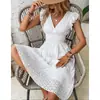 2026 Nuevo Vestido de Longitud Media para Mujer Europeo y Americano de Amazon con Aberturas Estilizador Cuello en V Talla Grande