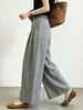 Pantalones Grises de Pierna Ancha con Efecto Drapeado Estilo Old Money Chic, Verano 2026 Sueltos de Pierna Recta Estilo Intelectual de Cintura Alta Adelgazantes Casuales
