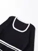 Exportación Transfronteriza Otoño e Invierno 2025 Nuevo Estilo Cuello Cuadrado Manga Larga Holgado y Versátil Jersey de Punto Decorativo de Capas para Mujer