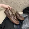 2026 Nuevos Mocasines Vintage de Cuero Desgastado para Mujer con Forro de Felpa, Punta Redonda, Zapatos Planos Versátiles de Piel Genuina