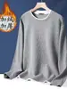 Camiseta de Manga Larga Waffle Talla Grande para Hombre Otoño e Invierno Cuello Redondo Holgada Talla Grande Color Sólido Camiseta Base Suéter para Hombre