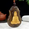 Collar con Colgante de Buda Guanyin de Madera de Águila Botella Limpia Cadena de Suéter Guanyin para Hombres y Mujeres Colgante de Madera Tallada para Coche