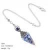 Colgante de péndulo de cristal natural, color plata vintage, piedra triturada multicolor, cono hexagonal, meditación yoga, cristal de meditación de frecuencia ajustable