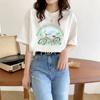 Camiseta Blanca de Algodón de Manga Corta para Mujer 2026 Verano Nueva Moda Femenina Top Estampado Corte Holgado Ropa Interior Tendencia Ins