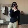 Suéter de Tricô de Manga Longa com Gola Drapeada de Alta Qualidade Estilo Coreano para Mulheres, Design de Nicho para Outono e Inverno com Caimento Ajustado e Blusa Base para Camadas