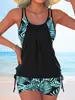 Traje de baño de dos piezas dividido para mujer Amazon Holgado Cordón lateral Cubre imperfecciones Tallas grandes Traje de baño tipo bóxer