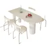 Conjunto de mesa de jantar e cadeiras em mármore branco puro e cor creme, design moderno e minimalista, adequado para apartamentos pequenos, mesa de jantar semicircular