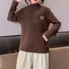 Camiseta Básica de Terciopelo para Niños Otoño e Invierno Color Sólido Nueva para Niñas y Estudiantes Estampada Cuello Medio Alto Top Estilo Coreano Mediano y Grande