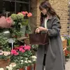 Casaco Longo de Lã com Gola Alta, Botões Únicos e Cinto, Temperamento Chic Retro Coreano, High-End, Estilo Outono/Inverno Feminino