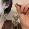Aretes estilo étnico Xizang para mujer, temperamento, alta gama, retro, borla, aretes largos, plata Miao, estilo exótico, aretes exagerados al por mayor