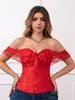 Vestido Corsé de Encaje Sexy Cross Court con Ballenas Moldeador de Cintura de una Sola Manga para Mujer