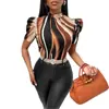 Nuevo top corto elegante con estampado y mangas abullonadas transfronterizo de Amazon