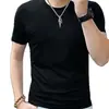 Popular 2025 Moda Versátil Tendência Masculina Algodão Mercerizado Cor Lisa Simples Manga Curta Camiseta de Verão Retrô