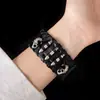 Pulseira de Couro com Tachas de Strass Estilo Americano Transfronteiriça Decoração de Caveira de Metal Y2K Estilo Punk Gótico Pulseira Personalizada