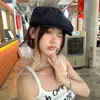 Gorra Plisada Blanca Estilo Retro Japonés para Mujer, Nuevo Estilo Primavera y Verano, Boina Adelgazante, Versátil Gorra de Periodista