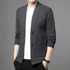 Nuevo cárdigan de punto para hombre Otoño e Invierno 2025, Sencillo y Versátil, Color Sólido, Casual de Negocios, Suéter de Manga Larga para Abrigo