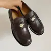 Mocasines Hechos a Mano de Piel de Vaca con Tacón Grueso y Moneda Dorada para Mujer Estilo Nicho Pulidos Planos de Punta Redonda Zapatos Pequeños de Cuero Británicos Estilo Retro Cuero Brillante