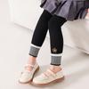 Pantalones para niños al por mayor, otoño e invierno, nuevo estilo coreano, pantalones a rayas con boca de pie y flores pequeñas para niñas, leggings gruesos con forro polar, ropa exterior