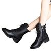 Nova Versão Coreana Versátil Estilo Britânico Couro Macio Botas Martin de Salto Médio Femininas Mais Veludo Botas Femininas Botins Curtos Celebridade da Internet Atacado