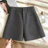 Pantalones Cortos Casuales de Mujer Otoño Invierno Lana Rectos de Línea A 2026 Nueva Moda Elegantes de Cintura Alta Ropa de Abrigo Cálidos Pantalones Acampanados