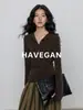 Camisa de Base Manga Longa em Lã Tencel Havegan/Tencel para Mulheres 2025 Nova Gola Henry Slim Stretch Top
