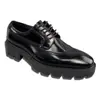 Zapatos Formales de Cuero Brillante para Hombre, Zapatos de Cuero Casual de Negocios, Zapatos de Cordones de Piel de Vaca para Negocios, Zapatos Brogue de Cuero Tallado con Suela Gruesa para Aumentar la Altura para Hombre