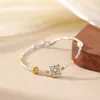 Pulsera Exquisita de Plata de Ley S925 Chapada en Plata Perla Esmalte Flor de Pino Verde Todo Fósforo Elegante de Nicho de Gama Alta con un Ciervo Plateado