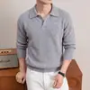 Suéter de lã tricotado estilo americano de peso pesado com gola alta tipo pescoço de gaivota para homens, espessado para aquecimento no outono e inverno, pulôver liso para uso casual de negócios com gola de lapela