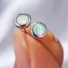 Brincos de Tarraxa Redondos de Opala Azul Platina Europeus e Americanos Moda de E-commerce Transfronteiriço Brincos Versáteis Joias Simples Personalizadas para Casais