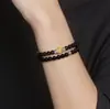 Pulseira de Contas Duplo Círculo Cor Moonlight Cinza 6mm para Mulheres Nicho Alta Qualidade Ágata Negra Cristal Torre Amarela Pulseira Joia Atacado