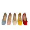 Sapatos de Salto Baixo Quadrados de Camurça Vermelha para Mulheres, Novos Sapatos de Ballet com Laço Estilo Francês Primavera-Verão 2026