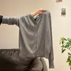 Cárdigan de punto de color avena, estilo coreano, cuello redondo, manga larga, top fino para mujer para usar como capa base en primavera y otoño, casual y adelgazante
