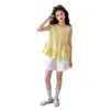 Conjunto de Chaleco Amarillo Oca de Estilo Coreano para Niñas con Dobladillo Irregular, Nuevo Estilo de Verano, Camisa de Muñeca con Encaje Lateral, Pantalones Cortos, Conjunto de Verano