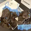 Pijama de Renda Ice Silk para Mulheres Primavera e Outono Novo Estilo Conjunto para Casa Toque de Luxo Estampa de Leopardo Camisola e Shorts