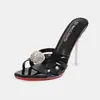Zapatos de mujer Roman retro francés con bola de pedrería y tira fina, nuevo modelo transfronterizo de comercio exterior, sandalias transparentes de tacón alto fino de cristal