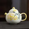 Tetera de Cerámica con Osmanthus Pintada a Mano Tetera Individual Color Bajo Esmalte Gongfu Juego de Té Fresco y Sencillo para el Hogar para Mujeres Herramienta para Preparar Té de una Persona