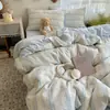 Juego de ropa de cama de cuatro piezas de algodón puro Clase A, grado madre e hijo, sábana para dormir sin ropa y funda de edredón, juego de tres piezas con faldón de cama de estilo ins para dormitorio