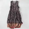 Vestido Casual de Algodón Puro con Estampado Digital Nuevo Transfronterizo, Cuello Redondo, Sin Mangas, Largo Medio, para Mujer, Verano en la Playa