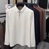 Camiseta de Manga Larga para Hombre, Camisa Casual de Color Sólido, Top de Mezcla de Lana con Botones para Primavera y Otoño, Camisa Base con Cuello Polo, Ropa para Hombre
