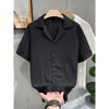Camisa de manga curta com gola cubana vazada de alta qualidade para homens, novo estilo de verão 2026, camisa casual retrô solta de meia-manga para homens