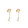 Pendientes de plata de ley S925 con diseño de ciervo, chapados en oro, con perlas de agua dulce, estilo retro, con flores y cuentas redondas, elegantes y combinables.