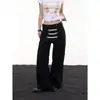 Jeans Retro Americano Desconstruído com Design de Fivela de Múltiplas Cordas para Homens e Mulheres High Street Solto Versátil Cargo Calça Larga Longa