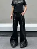 Calça jeans de alta qualidade, estilo americano, para rua, resistente, com barra desfiada, zíper, levemente flare, para homens e mulheres, perna larga, solta, corte reto, calça de trabalho