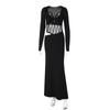 Roupas Femininas Europeias e Americanas da Amazon 2026 Primavera Nova Cor Sólida Manga Longa Renda Patchwork Vestido Longo Vestido Sexy com Recortes