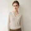 Precious Cashmere Suéter de Punto 100% Cachemira Pura para Mujer, Top Suave Versátil, Cuello en V, Medio Botón, Suéter Base