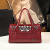 Bolsa de Mamá de Cuero Genuino Incrustada con Diamantes de Gama Alta 2026, Bolso de Hombro Estilo Nuevo para Mujeres de Mediana Edad, Bolso de Mano, Bolso Baguette para Mujer