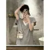 Camiseta de Manga Corta Patchwork Falsa de Dos Piezas Talla Grande Americana para Mujer Verano Coreana Holgada Capa Interior Camisa Base Top Casual