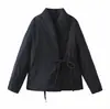 Moda outono e inverno novo casaco acolchoado de algodão com lapelas duplas, casaco estilo kimono, casaco de laço de nicho feminino transfronteiriço Amazon