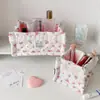 Porta bolígrafos plegable floral de tela de fresa para estudiantes, Caja organizadora de escritorio de alto valor con ribete de encaje